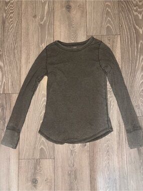 Aerie Gray Ribbed Thermal Long Sleeve Top Size Small